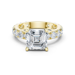แหวนแต่งงานทองคำขาว 14k ประดับเพชรทรง Asscher แบบ Halo Solitaire สำหรับผู้หญิง พร้อมวงแหวนฝังเพชรเต็มวง ดีไซน์หรูหรา - Product Image 1