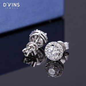 ต่างหูเพชรแล็บโกรว์ทรงกลมเจียระไนแบบบริลเลียนท์ ตัวเรือนทองคำแท้ 10K ยี่ห้อ D'vins Jewels แบบฝังเพชร - Product Image 3