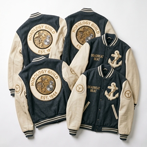 Veste universitaire Contract Producer en laine et cuir, avec broderie et patch ancre, modèle Escapement Gear, gris - Product Image 1