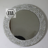 Miroir mural rond en MDF avec incrustations de os, style moderne, art indien exotique, décoratif, pour salle de bain, thème Thanksgiving, couleur or
