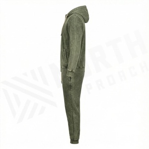 Custom Acid Wash Flared Tracksuit Zip Up 500 GSM Straight Leg Jogging Suit <b>Distressed</b> Hoodies Sweatpants Men Fitness - Product Image 3