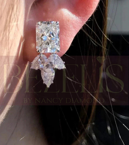 Pendientes de Diamantes con Corte Esmeralda en Oro Blanco para Mujer, con Piedras Laterales Marquise, Certificados por IGI, Joyería Clásica para Bodas - Product Image 3