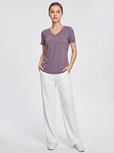 Camiseta Holgada con Cuello en V y Mangas Abullonadas para Mujer, Suave y Transpirable, 60% Poliéster, Informal, Personalizable, para Verano - Product Image 5