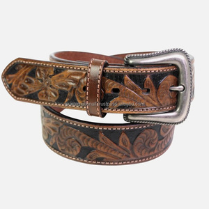 Ceinture d'outillage en cuir western pour hommes en relief avec plomb imploré à la main personnalisée pour unisexe avec ensemble de boucles de cow-boy - Product Image 1