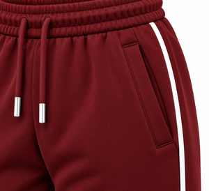 Ensemble survêtement homme personnalisé bordeaux avec sweat à capuche zippé et pantalon de jogging à manches rayées en molleton - Product Image 5