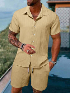 Men's Summer Fashion Two-Piece Set Breathable Casual Beach Shorts Solid Pattern Men's Suit - Product Image 1