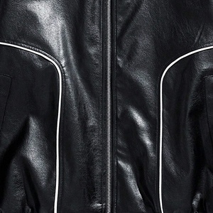<b>Men's</b> Black PU Bomber <b>Jacket</b> Moto <b>Biker</b> Style Turn-Down Collar Zipper Closure Solid Color Regular Fit Leather <b>Jacket</b> - Product Image 5