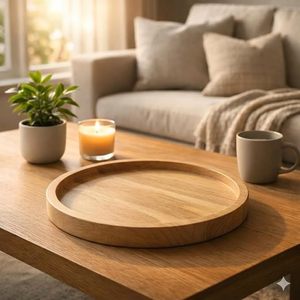 Wooden Rustic Decorative Serving Tray Platter <b>Microwave</b> Safe Wood Handicraft for Living Kitchen Diwali Wedding Tea/Coffee - Product Image 1