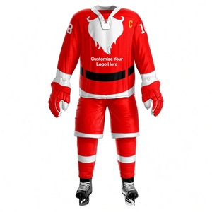 Jersey de Hockey sobre Hielo Personalizado de Santa Claus para Hombre, Rojo y Blanco, Manga Larga, Sublimado, 100% Poliéster, Transpirable, Ropa Deportiva de Invierno - Product Image 6