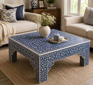 Table basse en os, meuble incurvé, mosaïque complexe, design artisanal, élégante pièce maîtresse d'intérieur - Product Image 1
