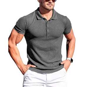T-shirt en coton tricoté uni à manches courtes pour homme, décontracté, respirant, coupe classique, gris, avec logo personnalisé sur le devant - Product Image 1
