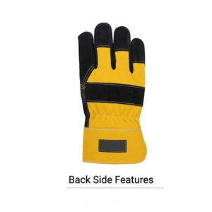 Heavy Duty Industrial Cowhide Split Leather Work Safety Gloves High Visibility Back <b>Strip</b> Cotton <b>Fabric</b> & Heat Cut Resistant - Product Image 2