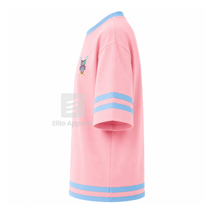 Camiseta personalizada de la hermandad Gamma Phi Delta con logotipo bordado en la parte delantera, color rosa y azul cielo, manga corta para mujer, ropa griega. - Product Image 4