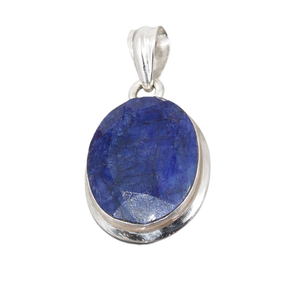 Colgante ovalado hecho a mano de plata de ley 925 con zafiro azul natural, regalo de joyería para mujer, diseño clásico minimalista - Product Image 1