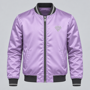 Chaqueta de Satén con Pedrería para Hombre, Azul Marino Brillante, Estilo Bomber, con Detalle de Corona de Cristal y Cierre Dorado, para Fiestas y Uso Casual - Product Image 1