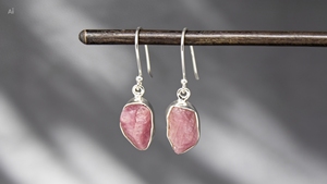 Cute High Grade 925 Sterling <b>Silver</b> Ethnic Drop <b>Dangle</b> <b>Earrings</b> with Uncut Raw Ruby Gemstone Birthstone for Women's Party Gift - Product Image 4