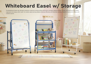 Blue Metal Whiteboard Stand Easel With 9 Drawer Storage <b>Shelves</b> And Wheels For <b>Kids</b> Learning - Product Image 6