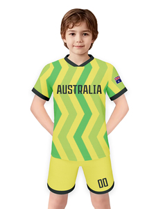 Maillot de football d'Australie à col en V, manches courtes, sublimé, anti-humidité, uniforme pour homme adulte, kit d'équipe jaune et vert rayé - Product Image 3