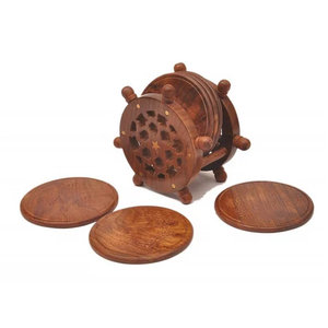 Round Wooden <b>Coaster</b> <b>Set</b> Of 4 Pcs With Wood Finished For Hot & Cold Cover Of Beverage Kitchenware <b>Coaster</b> <b>Set</b> - Product Image 3