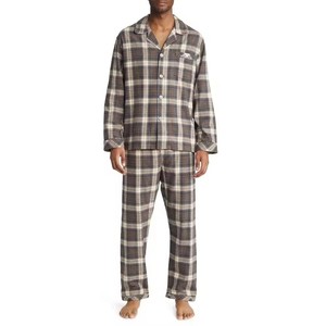 Ensemble de pyjama en flanelle à carreaux pour homme, manches longues, boutons sur le devant, taille élastique, vêtements de nuit décontractés d'automne, 100% coton respirant, poids moyen - Product Image 3