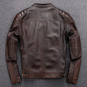 <b>Brown</b> <b>Leather</b> <b>Men</b> <b>Jacket</b> Quilted Motorbike Biker Coat Custom Logo Outerwear - Product Image 5