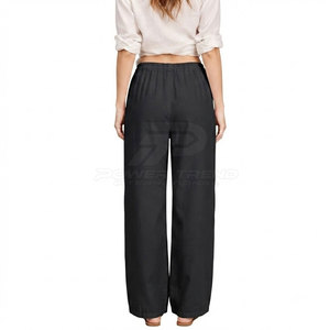Low Price 100% Cotton <b>Women</b> Summer Mid Waist Wide Leg <b>Trouser</b> High Loose for Casual Wear <b>Workwear</b> and Daily Outfits - Product Image 4