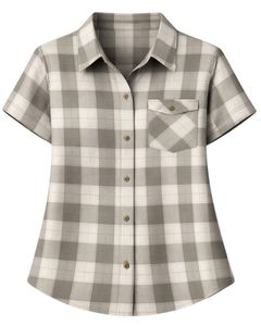 Custom Grey And White Plaid Womens Short Sleeve Button Up Shirt Casual Summer Lightweight Breathable <b>Checkered</b> <b>Top</b> With Pocket - Product Image 2