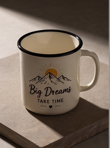 OEM Iron Enamel <b>Mug</b> Inspirational Design Big Dreams Take Time Cream Metal Coffee Cup Wholesale Factory Direct Global Sourcing - Product Image 3