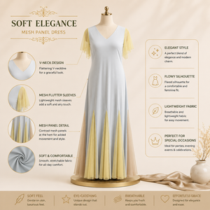 Luxury Pastel Blue Mesh Panel Maxi Dress for Women V Neck Flutter Sleeve Elegant Evening Party Wedding Casual Occasion Long Gown - Product Image 5