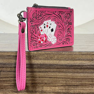 Cartera Pequeña de Cuero Genuino Hecha a Mano con Diseño de Póker, Estilo Occidental para Mujer, con Cierre de Cremallera para Tarjetas y Monedas - Product Image 2