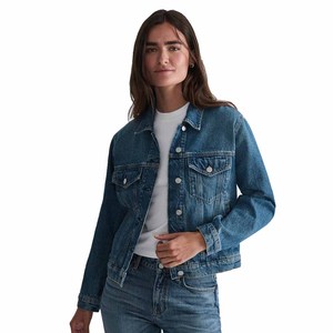 Veste en jean déchirée personnalisable de haute qualité, coupe courte, bleu moyen, boutonnée, avec motif tricoté, pour femme, automne, effet délavé - Product Image 1