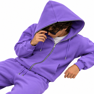 Men's Oversized Full Zip Hoodie Tracksuit Set Drop Shoulder Jacket and Relaxed <b>Wide</b> <b>Leg</b> Sweatpants Casual Streetwear - Product Image 5