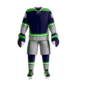 Ensemble d'uniformes de hockey personnalisables, vert marine uni, manches longues, tissu respirant en coton/fibre de bambou, grandes tailles, vêtements pour femmes adultes - Product Image 3