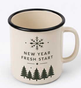 New Beginning Season Metal Camp Cup Custom Logo Printing Heavy Duty <b>Iron</b> Enamel Mug Featuring Snowflake and Pine Trees Artwork - Product Image 3