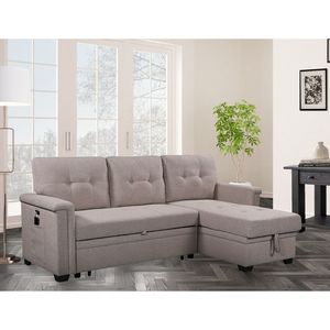 Nathan 84\" Light Gray Reversible Sleeper Sectional <b>Sofa</b> <b>Storage</b> Chaise USB Charging Ports Pockets Product Category <b>Sofa</b> <b>Beds</b> - Product Image 6