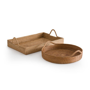 Plateau de service rond en rotin tissé à la main, panier de rangement en rotin naturel, plateaux de rangement pour la maison - Product Image 2