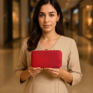Designer Handmade Women's Embroidered Red Design Clutch Purse Evening Clutch <b>Bag</b> with Detachable Chain Strap for women - Product Image 4
