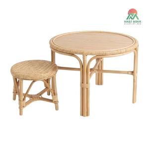 Nhat Minh Children's Rattan <b>Table</b> Chair Set <b>Round</b> Tropical Style <b>Outdoor</b> Eco-Friendly Furniture - Product Image 1