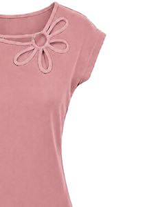 Customized Dusty Pink Women Casual T Shirt Floral Ring Neck Short Sleeve Summer Fashion Soft Stretch Ladies Tee Blouse <b>Top</b> Wear - Product Image 4