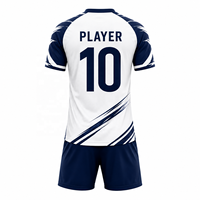 Ensemble de maillots de football personnalisés AAIR en polyester 100% avec sublimation, col en V, manches courtes, séchage rapide, 300g, uniforme de football blanc bleu marine