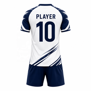 ชุดฟุตบอล AAIR Custom Sublimation ผ้าโพลีเอสเตอร์ 100% คอวี แขนสั้น แห้งเร็ว 300 กรัม สีขาว-กรมท่า - Product Image 2