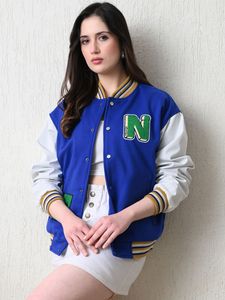 Veste universitaire tendance pour femme, personnalisée, avec boutons-pression, style baseball, bomber, Letterman, style universitaire, streetwear décontracté haut de gamme - Product Image 2