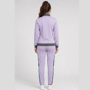 Slim Fit Polyester Streetwear Women Zipper Tracksuit Gym Joggers Sweatpants Lace Button Side <b>Strip</b> Printed 2pcs Women Tracksuit - Product Image 2