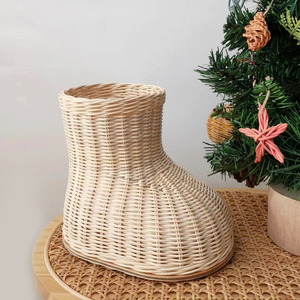 Noel santa <b>boot</b> woven by hand latest arrival natural rattan <b>boots</b> christmas <b>sock</b> decor accessories - Product Image 1
