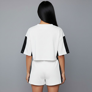OEM/ODM 100% Cotton Women's Solid Embroidered Vintage Lace Short <b>Set</b> Custom Silk Screen Printed Logo Oversized Drop Shoulder - Product Image 3