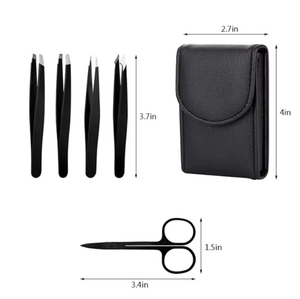 Professional Stainless Steel Eyebrow Tweezers Set 4+1 PCS with Curved Scissors Custom Logo Eyebrows Tweezers Kit for <b>Makeup</b> <b>Tool</b> - Product Image 1