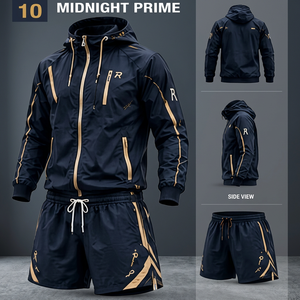 Ensemble de survêtement d'extérieur à capuche uni pour homme, bleu marine, léger, été, séchage rapide, manches longues, style sportif, coupe régulière, short - Product Image 6