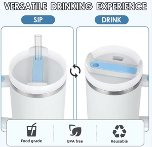 Vaso Térmico Personalizado de Doble Pared con Recubrimiento en Polvo, 40 oz, con Asa, Aislado para Bebidas Frías y Calientes, de Acero Inoxidable, con Pajita - Product Image 2