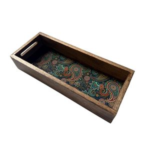Plateau décoratif en bois fait main, plateau de service rectangulaire avec insert à motifs, design personnalisé pour la salle à manger à domicile - Product Image 4