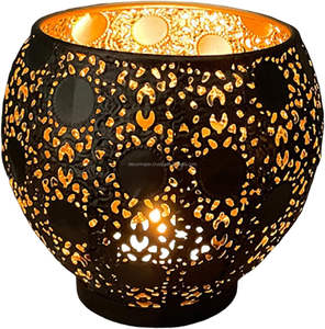 <b>Black</b> (Gold Inside) Metal Jar Holder <b>Candle</b> Sleeve 4.5" High. Votive, Tea Light <b>Lanterns</b> Ideal Gift for Weddings, Parties, - Product Image 2